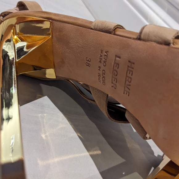 Herve Leger straps high heels Sandal Shoes in Beige with gold heel size 38 - Picture 8 of 10